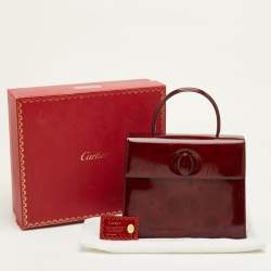 Pre Owned Cartier Happy Birthday Burgundy Patent Leather Top Handle Bag
