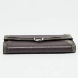 Pre Owned Cartier C De Cartier Brown/Grey Leather and Suede Continental Wallet