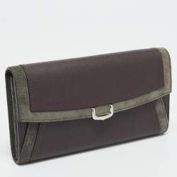 Pre Owned Cartier C De Cartier Brown/Grey Leather and Suede Continental Wallet
