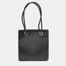 Pre Owned Cartier Panthere Black Leather Braided Handle Tote