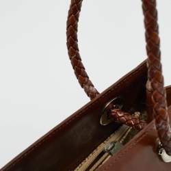 مملوكة مسبقًا Cartier Panthere Brown Glossy Leather Braided Handle Tote
