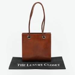 مملوكة مسبقًا Cartier Panthere Brown Glossy Leather Braided Handle Tote
