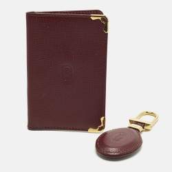 Pre Owned Cartier Must de Cartier Burgundy Leather Card Case with Leather Key Ring