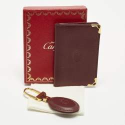 Pre Owned Cartier Must de Cartier Burgundy Leather Card Case with Leather Key Ring