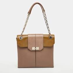 Pre Owned حقيبة كتف كارتييه كلاسيكية سلسلة جلد بيج وبراءات الاختراع وثعبان كارتييه النسائية