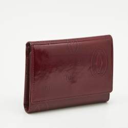 Pre Owned Cartier Happy Birthday Burgundy Patent Leather Trifold Wallet
