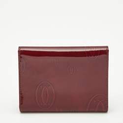Pre Owned Cartier Happy Birthday Burgundy Patent Leather Trifold Wallet