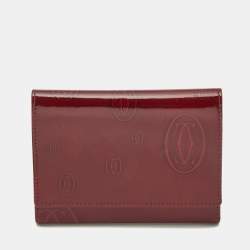 Pre Owned Cartier Happy Birthday Burgundy Patent Leather Trifold Wallet