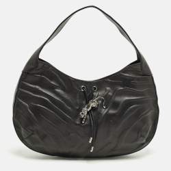 Pre Owned Cartier Panthere De Cartier Black Leather Hobo