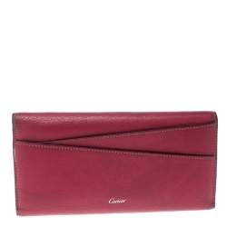 Pre Owned Cartier Pink Leather Les Must Envelope Trifold Wallet