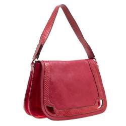 مملوكة مسبقًا حقيبة كتف كارتييه جلد ثعبان وجلد بنية محمرة