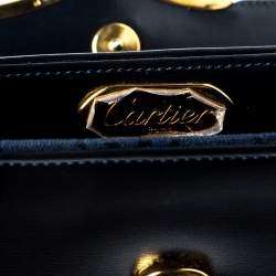 Pre Owned Cartier Black Leather Sapphire Line Flap Clutch 