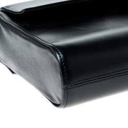 Pre Owned Cartier Black Leather Sapphire Line Flap Clutch 