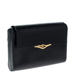 Pre Owned Cartier Black Leather Sapphire Line Flap Clutch 