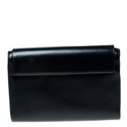 Pre Owned Cartier Black Leather Sapphire Line Flap Clutch 