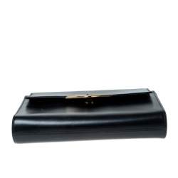 Pre Owned Cartier Black Leather Sapphire Line Flap Clutch 