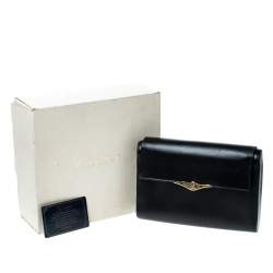 Pre Owned Cartier Black Leather Sapphire Line Flap Clutch 
