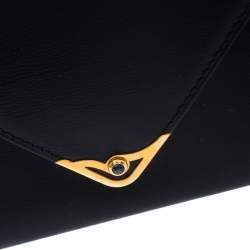 Pre Owned Cartier Black Leather Sapphire Line Flap Wallet