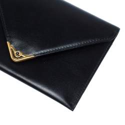 Pre Owned Cartier Black Leather Sapphire Line Flap Wallet
