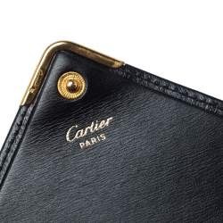Pre Owned Cartier Black Leather Sapphire Line Flap Wallet