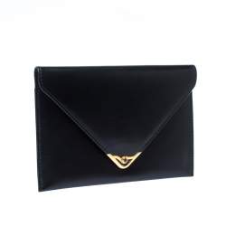 Pre Owned Cartier Black Leather Sapphire Line Flap Wallet