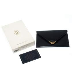 Pre Owned Cartier Black Leather Sapphire Line Flap Wallet