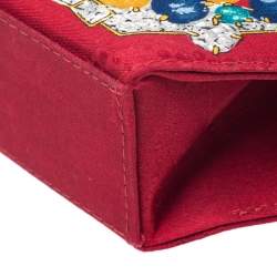 Pre Owned Cartier Red Floral Printed Fabric Chain Shoulder Bag