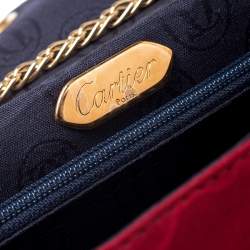 Pre Owned Cartier Red Floral Printed Fabric Chain Shoulder Bag