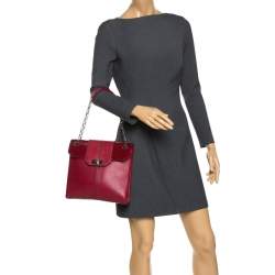 Pre Owned Cartier Red Leather/Patent Leather and Python Classic Feminine Line Chain Bag