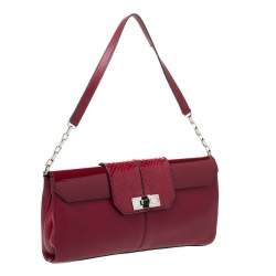 Pre Owned Cartier Red Leather and Python Shoulder Bag