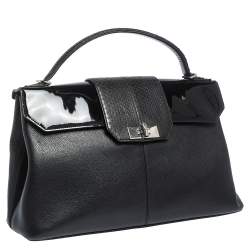 Cartier Black Leather and Python Classic Feminine Line Top Handle Bag