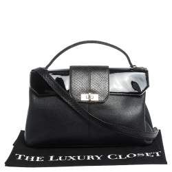 Cartier Black Leather and Python Classic Feminine Line Top Handle Bag