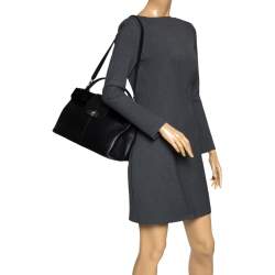 Cartier Black Leather and Python Classic Feminine Line Top Handle Bag