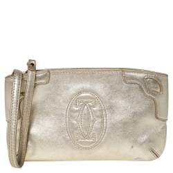 Pre Owned حقيبة كلتش كارتييه "مارسيلو دو كارتييه" بحمالة معصم جلد ذهبي 