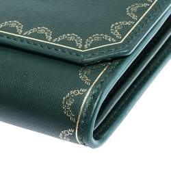 Pre Owned Cartier Green Leather Guirlande de Cartier Continental Wallet
