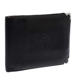 Pre Owned Cartier Black Leather Must De Cartier Bifold Wallet