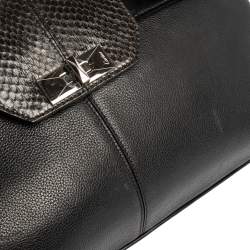 Cartier Black Leather and Python Classic Feminine Line Top Handle Bag