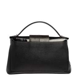 Cartier Black Leather and Python Classic Feminine Line Top Handle Bag
