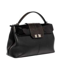 Cartier Black Leather and Python Classic Feminine Line Top Handle Bag