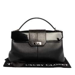 Cartier Black Leather and Python Classic Feminine Line Top Handle Bag