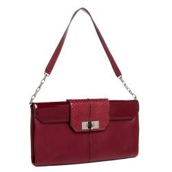 Pre Owned Cartier Red Leather and Python Classic Feminine Line Shoulder Bag