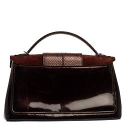 Pre Owned Cartier Burgundy Patent Leather/Suede and Python Feminine Line Top Handle Bag