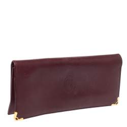 Pre Owned Cartier Maroon Leather Must De Cartier Wallet
