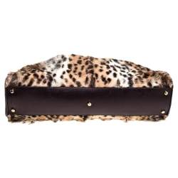 Pre Owned Cartier Brown Leopard Print Mink Fur and Leather Medium Marcello de Cartier Bag