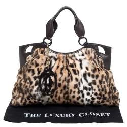 Pre Owned Cartier Brown Leopard Print Mink Fur and Leather Medium Marcello de Cartier Bag