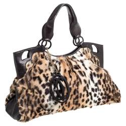 Pre Owned Cartier Brown Leopard Print Mink Fur and Leather Medium Marcello de Cartier Bag
