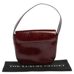 Cartier Burgundy Logo Embossed Patent Leather Flap Hobo