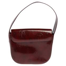 Cartier Burgundy Logo Embossed Patent Leather Flap Hobo
