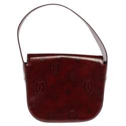 Cartier Burgundy Logo Embossed Patent Leather Flap Hobo