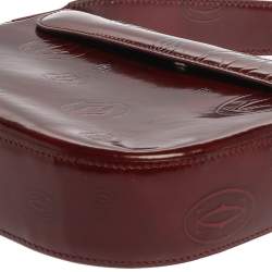 Cartier Burgundy Logo Embossed Patent Leather Flap Hobo